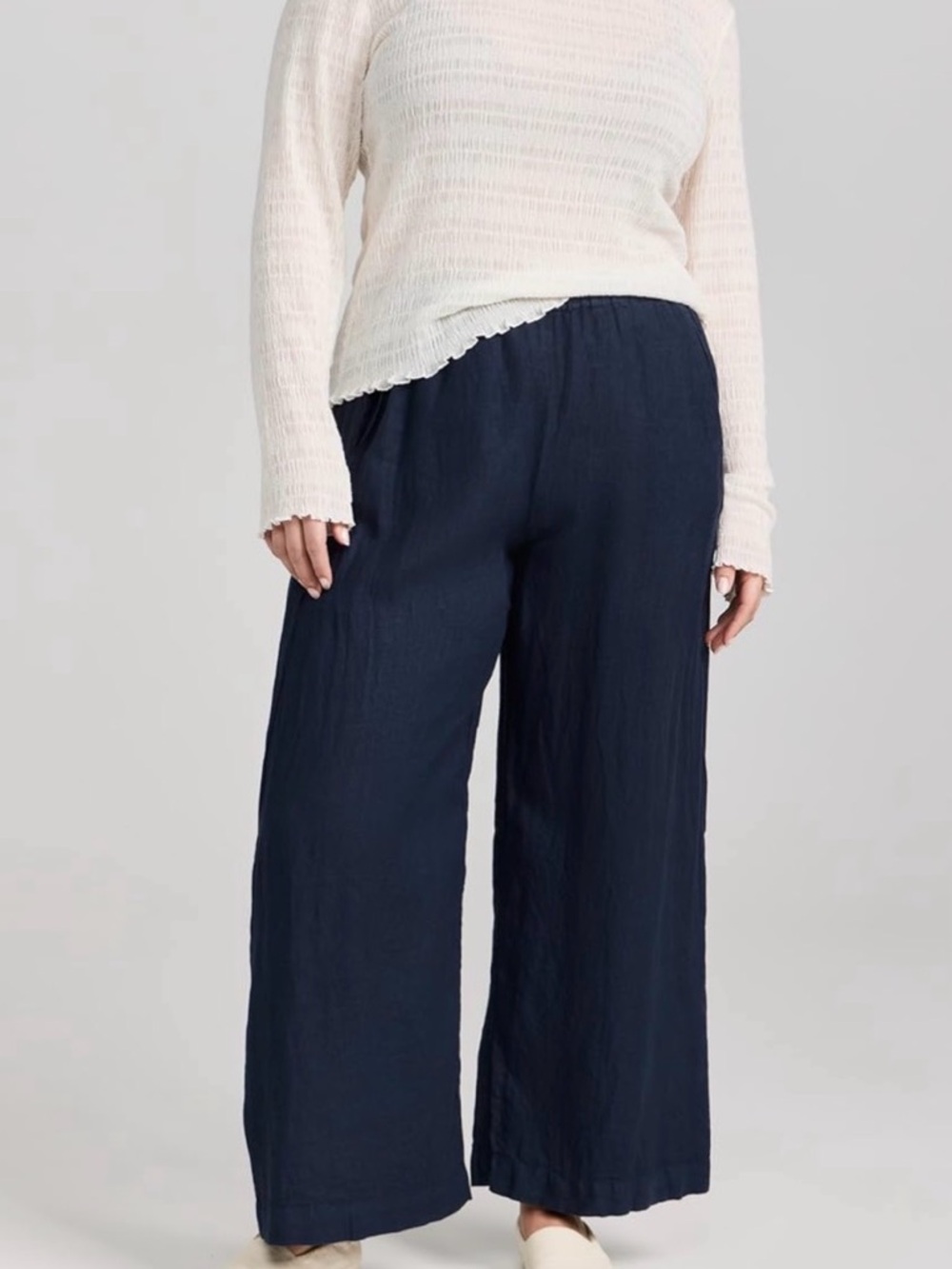Velvet by Graham & Spencer Navy Wide-Leg Pull-On Linen Pants